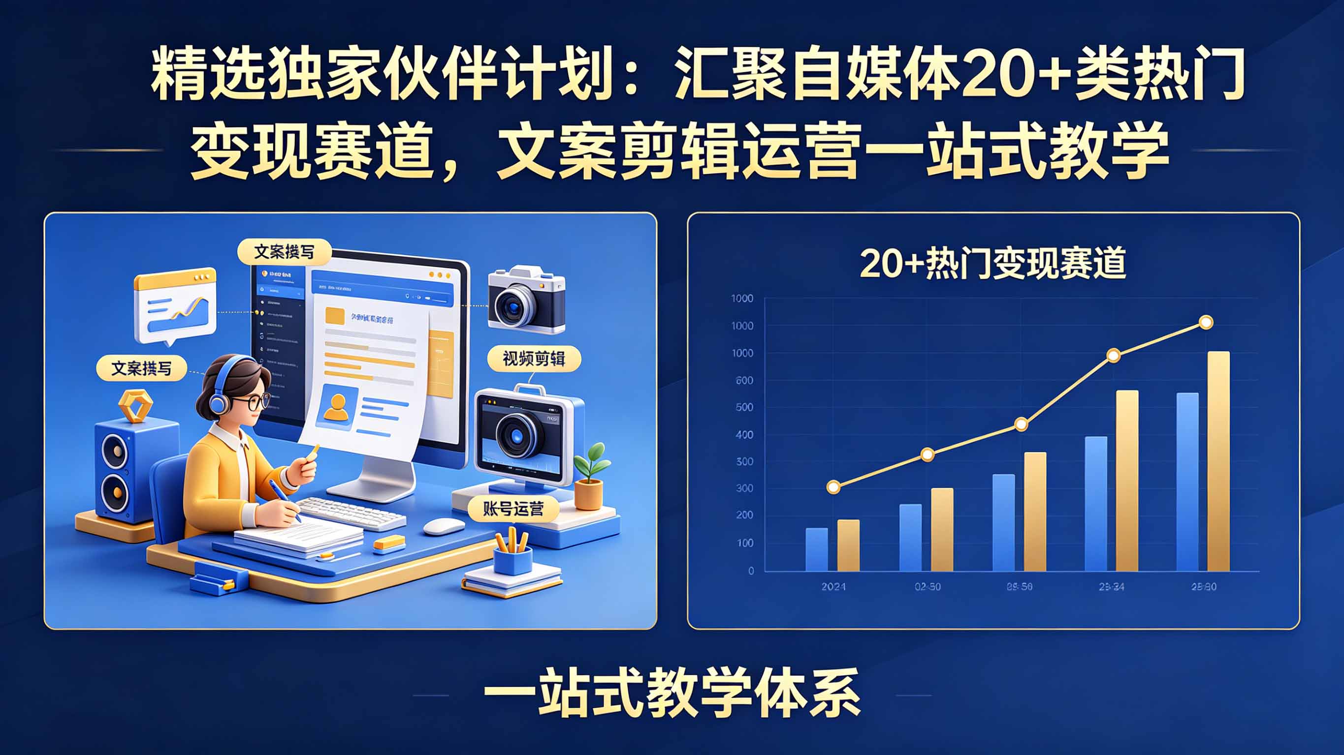精选独家伙伴计划:汇聚自媒体20+类热门变现赛道,文案剪辑运营一站式教学-智云网