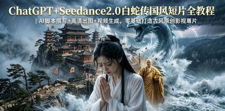 ChatGPT+Seedance2.0白蛇传国风短片全教程|AI脚本撰写+高清出图+视频生成,零基础打造古风原创影视短片-智云网