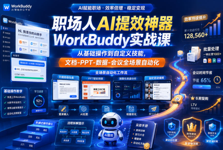 职场人AI提效神器WorkBuddy实战课，从基础操作到自定义技能，文档-PPT-数据-会议全场景自动化-智云网