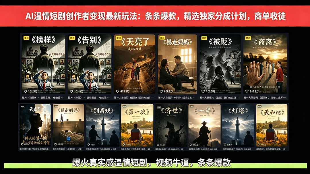 AI温情短剧创作者变现最新玩法:视频牛逼,条条爆款,精选独家分成计划,商单收徒-智云网