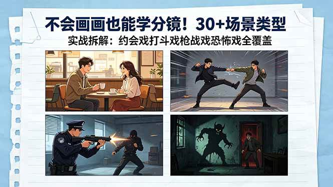 (18591期)不会画画也能学分镜!30+场景类型实战拆解:约会戏打斗戏枪战戏恐怖戏全覆盖-智云网
