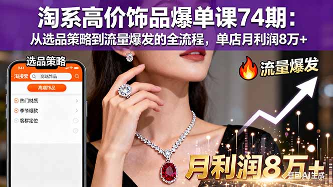 淘系高价饰品爆单课74期:从选品策略到流量爆发的全流程,单店月利润8万+-智云网