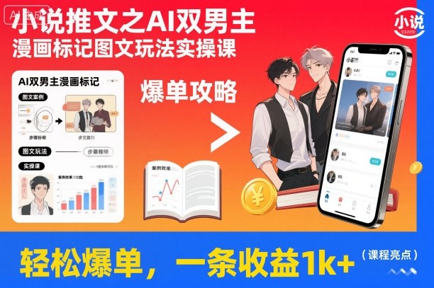 小说推文之AI双男主漫画标记图文玩法实操课，轻松爆单，一条收益1k+-智云网