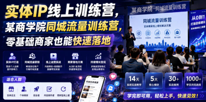 实体IP线上训练营，某商学院同城流量训练营，零基础商家也能快速落地-智云网