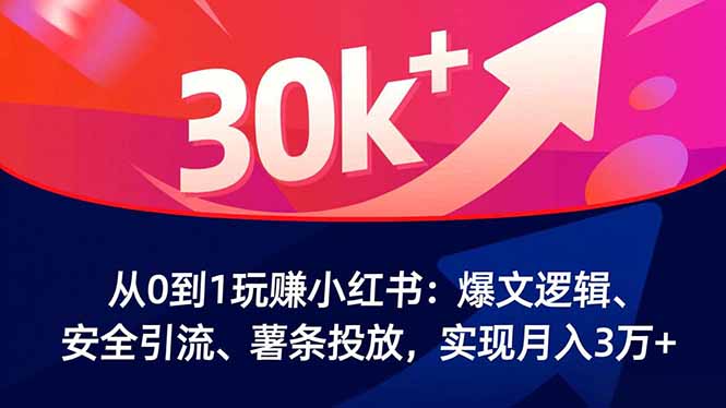 从0到1玩赚小红书:爆文逻辑、安全引流、薯条投放,实现月入3万+-智云网