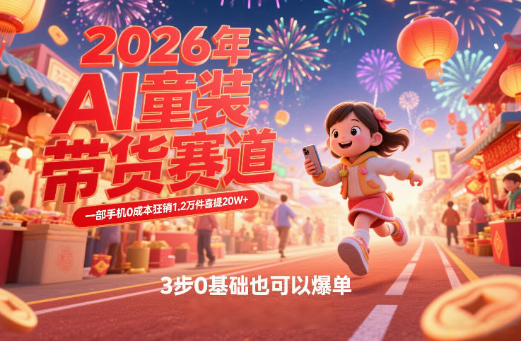 AI童装新春带货赛道，一部手机0成本狂销1.2万件喜提20W+，3步0基础也可以爆单-智云网