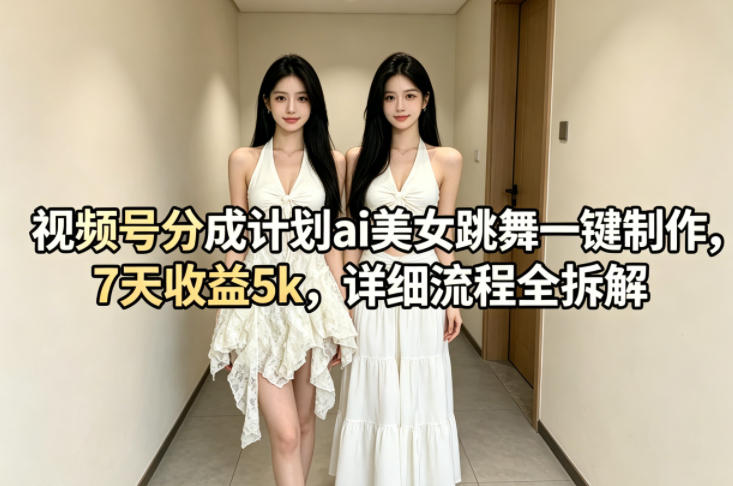 视频号分成计划ai美女跳舞一键制作,7天收益5k,详细流程全拆解-智云网
