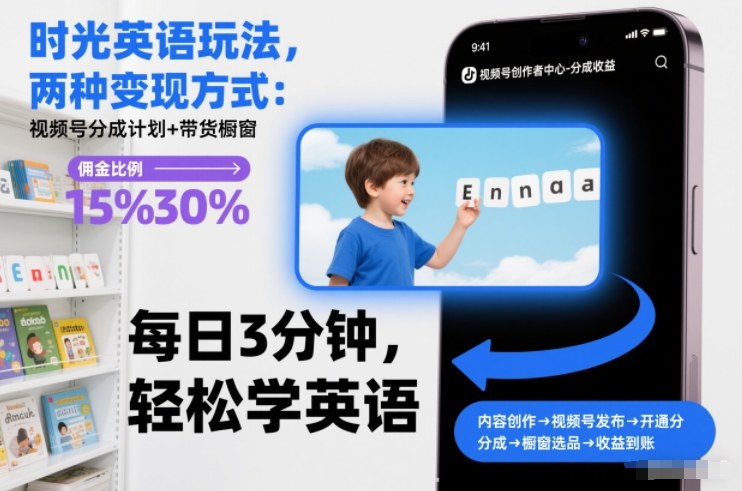 时光英语玩法,两种变现方式:视频号分成计划+带货橱窗-智云网