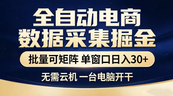全自动电商数据集掘金,批量可矩阵,单窗口日入30+,无需云机,一台电脑开干【揭秘】-智云网