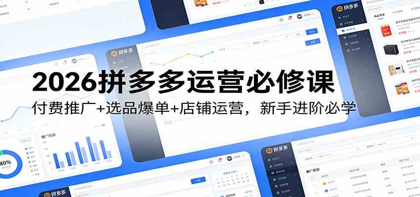 2026拼多多运营必修课:付费推广+选品爆单+店铺运营,新手进阶必学 2026拼多多运营必修课:付费推广+选品爆单+店铺运营,新手进阶必学