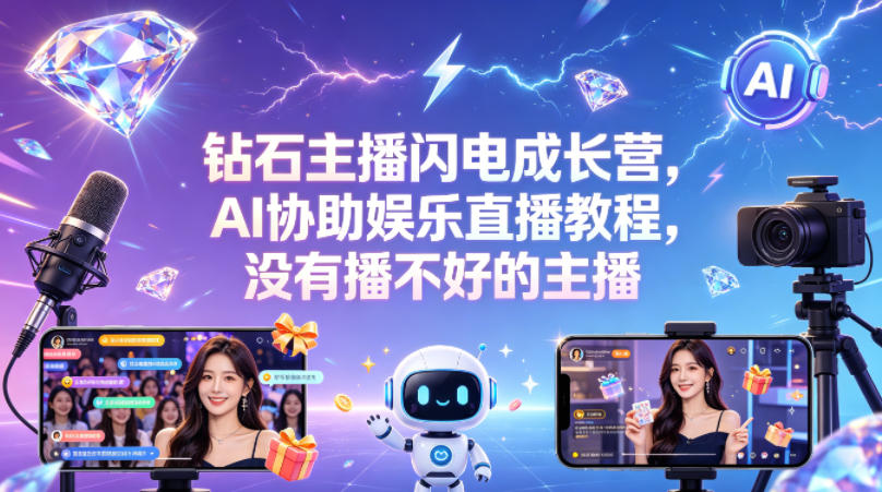 钻石主播闪电成长营,Al协助娱乐直播教程,没有播不好的主播