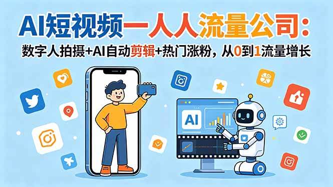 （18864期）AI短视频一人流量公司：数字人拍摄+AI自动剪辑+热门涨粉，从0到1流量增长-智云网