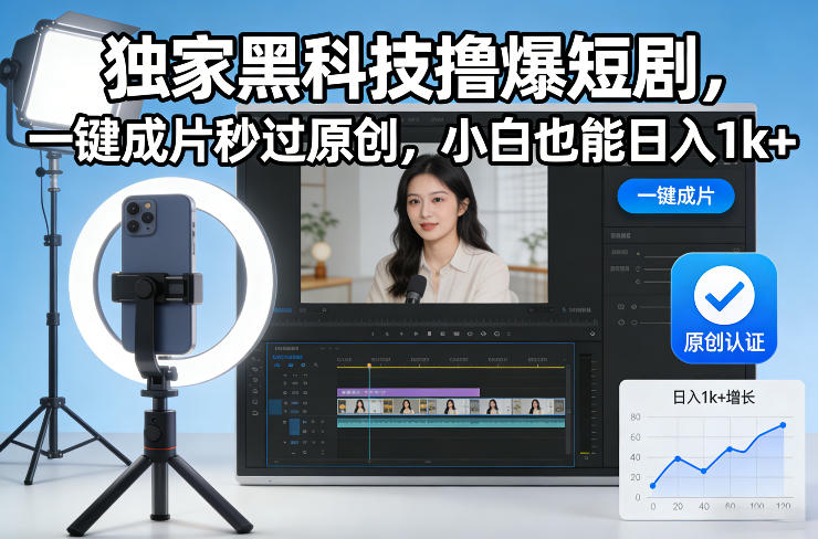 独家黑科技撸爆短剧,一键成片秒过原创,小白也能日入1k+【揭秘】-智云网