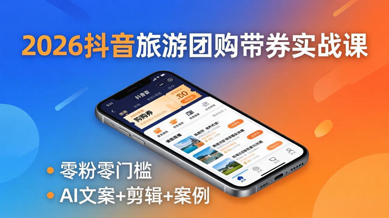 2026抖音旅游团购带券实战课:零粉零门槛,AI文案+剪辑+案例,躺着赚门票佣金-智云网