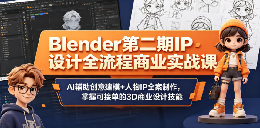 Blender第二期IP设计全流程商业实战课,AI辅助创意建模+人物IP全案制作,掌握可接单的3D商业设计技能-智云网