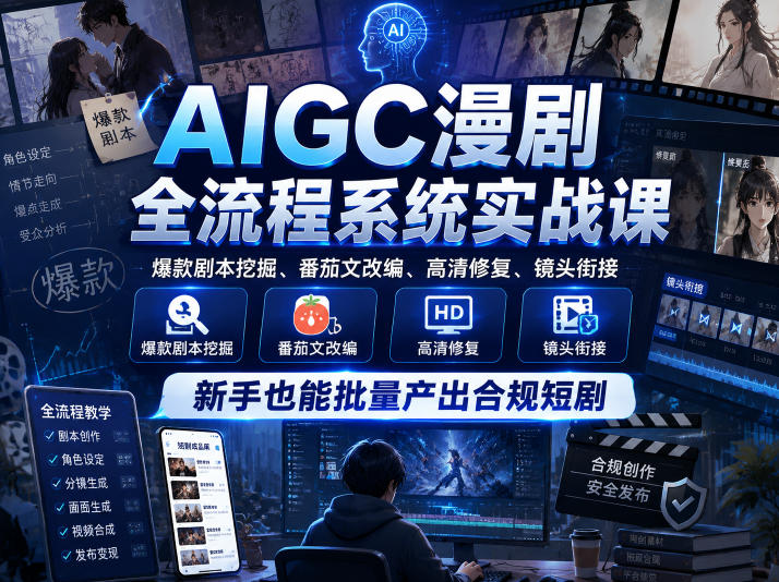 AIGC漫剧全流程系统实战课,爆款剧本挖掘、番茄文改编、高清修复、镜头衔接,新手也能批量产出合规短剧-智云网