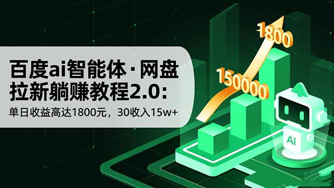 百度ai智能体·网盘拉新躺赚教程2.0:单日收益高达1800元,30收入15w+-智云网