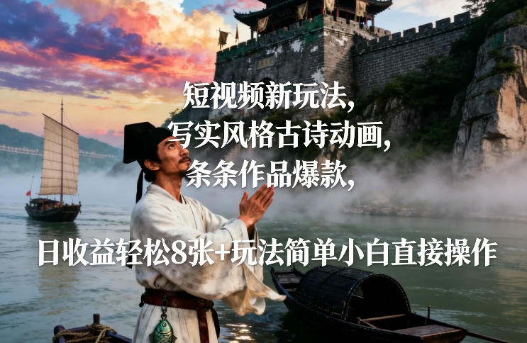 短视频新玩法,写实风格古诗动画,条条作品爆款,日收益轻松8张+玩法简单小白直接操作-智云网