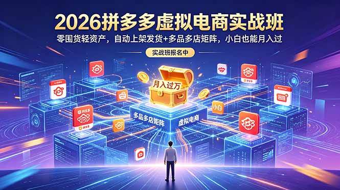 (18879期)2026拼多多虚拟电商实战班:零囤货轻资产,自动上架发货+多品多店矩阵,小白也能月入过万-智云网