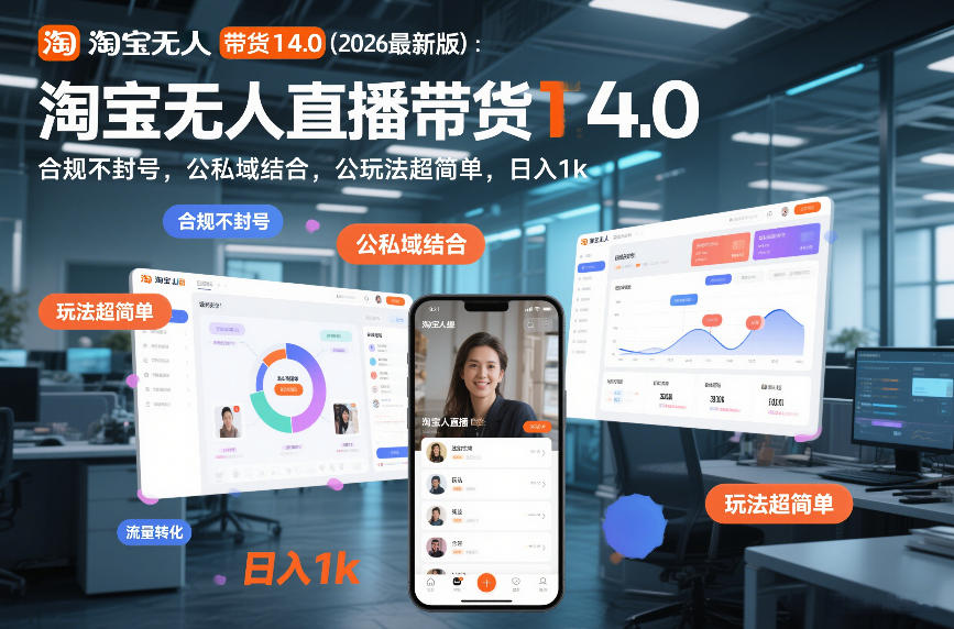 淘宝无人直播带货14.0(2026最新版):合规不封号,公私域结合,玩法超简单,日入1k+【揭秘】-智云网