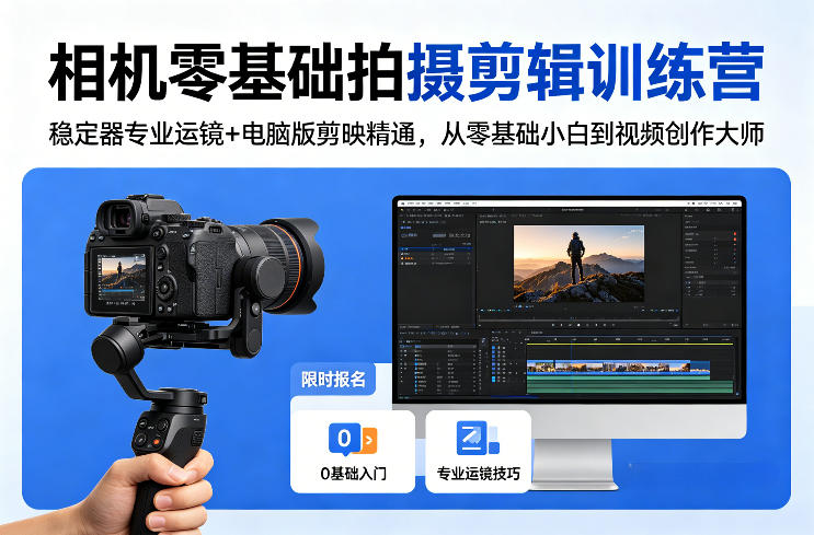 相机零基础拍摄剪辑训练营:稳定器专业运镜+电脑版剪映精通,从零基础小白到视频创作大师-智云网