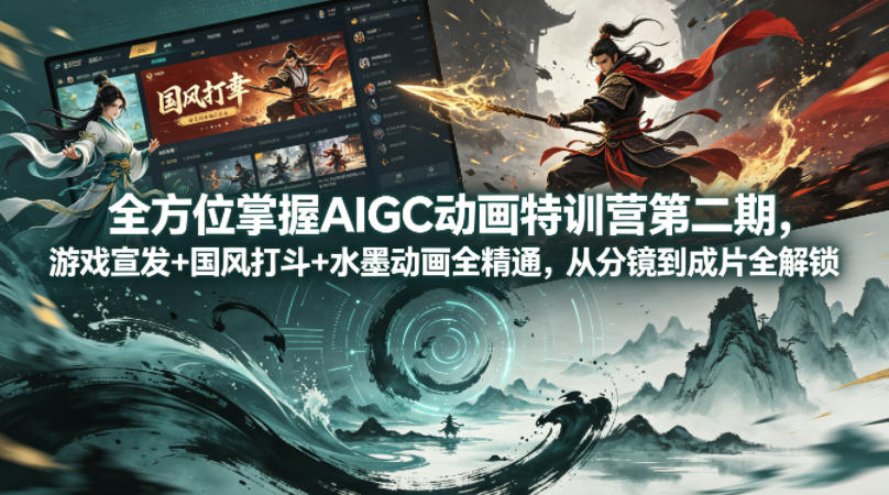 全方位掌握AIGC动画特训营第二期,游戏宣发+国风打斗+水墨动画全精通,从分镜到成片全解锁-智云网