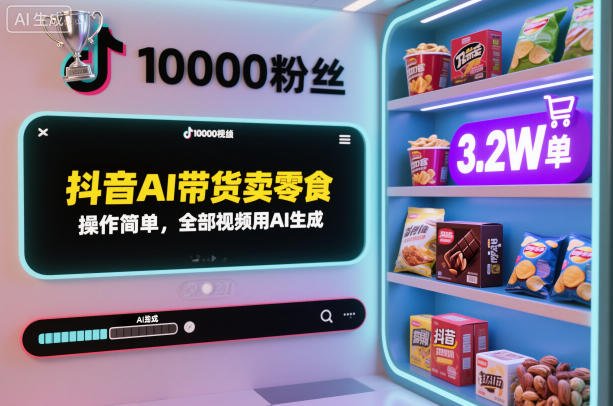 抖音AI带货卖零食，操作简单，全部视频用AI生成，一万粉丝，卖了3.2W单-智云网
