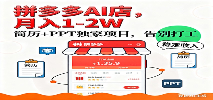 【独家】拼多多虚拟店,AI简历+PPT,单店月稳定1-2W,未来AI服务风口项目!-智云网