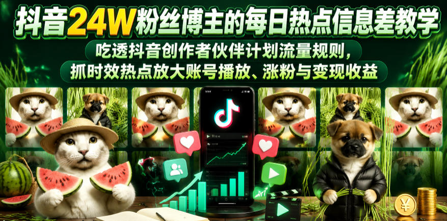 抖音24W粉丝博主的每日热点信息差教学，吃透创作者伙伴计划流量规则，抓时效热点放大账号播放、涨粉与变现收益-智云网
