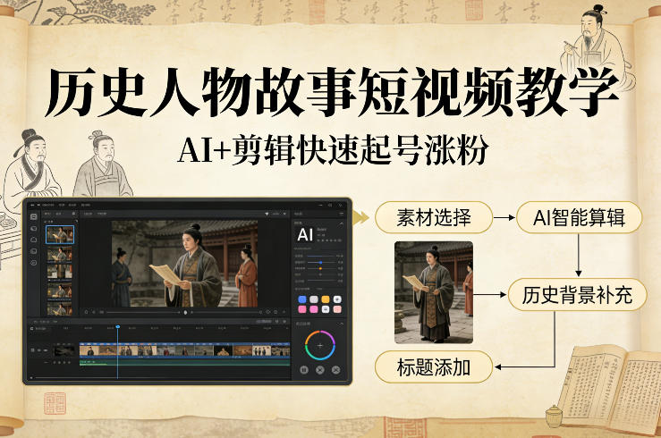 历史人物故事短视频教学，AI+剪辑制作历史人物题材短视频，快速起号涨粉-智云网