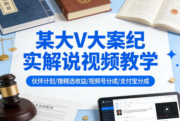 某大V大案纪实解说视频教学,可做伙伴计划、撸精选收益,视频号和支付宝分成计划均可-智云网