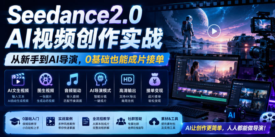 Seedance2.0 AI视频创作实战，从新手到AI导演，0基础也能成片接单变现-智云网