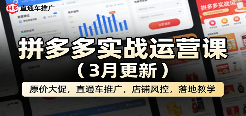 拼多多实战运营课(3月更新):原价大促,直通车推广,店铺风控,落地教学-智云网