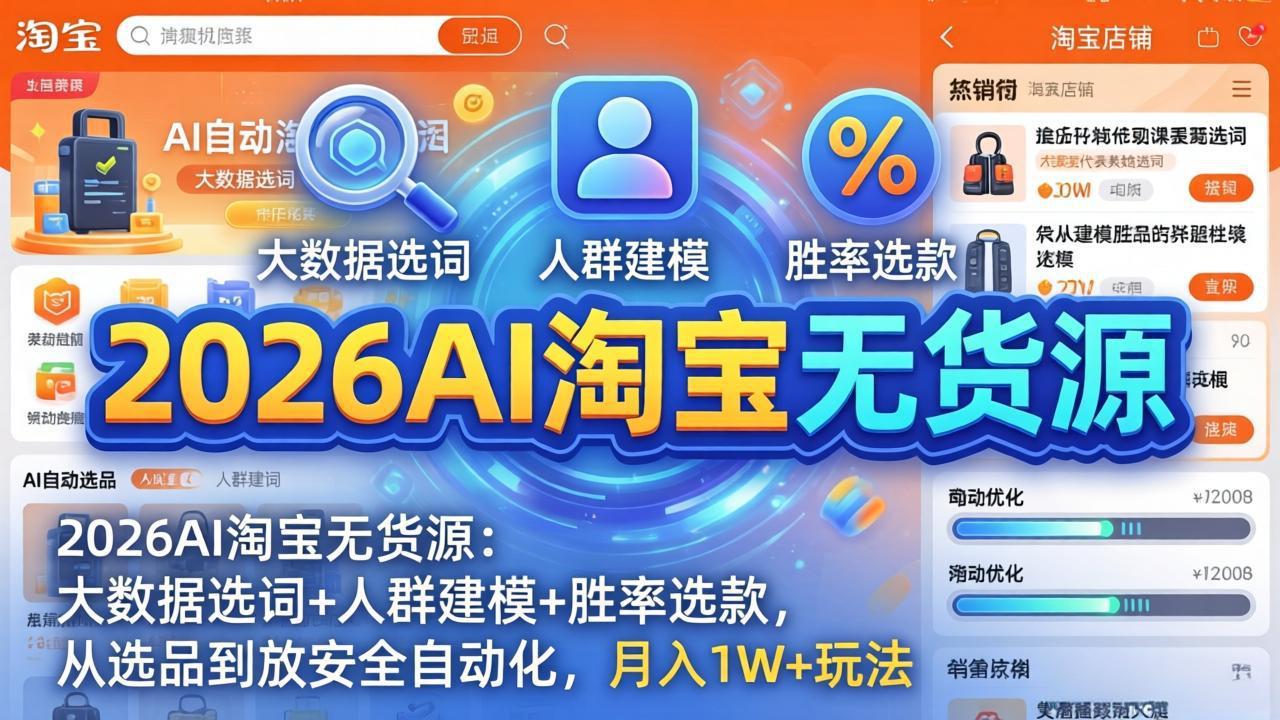 2026AI淘宝无货源:大数据选词+人群建模+胜率选款,从选品到放大全自动化,月入1W+玩法-智云网