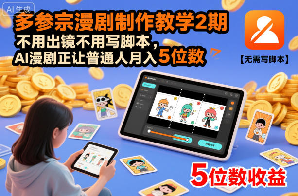 多参宗漫剧制作教学2期，不用出镜不用写脚本，AI漫剧正让普通人月入5位数（更新）-智云网