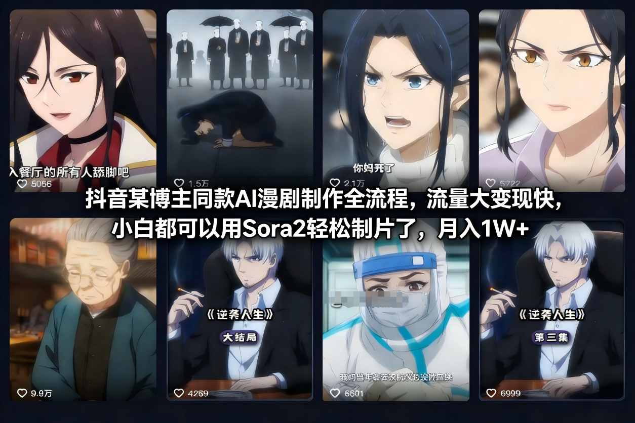 抖音某博主同款AI漫剧制作全流程,流量大变现快,小白都可以用Sora2轻松制片了,月入1W+-智云网