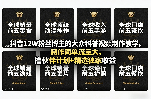 抖音12W粉丝博主的大众科普视频制作教学，制作简单流量大，撸伙伴计划+精选独家收益-智云网