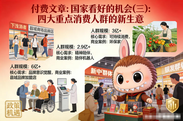 付费文章:国家看好的机会(三):四大重点消 费人群的新生意 付费文章:国家看好的机会(二):六大新消费及其新增量 付费文章:国家看好的机会(一):未来最有前景的13个消费赛道-智云网