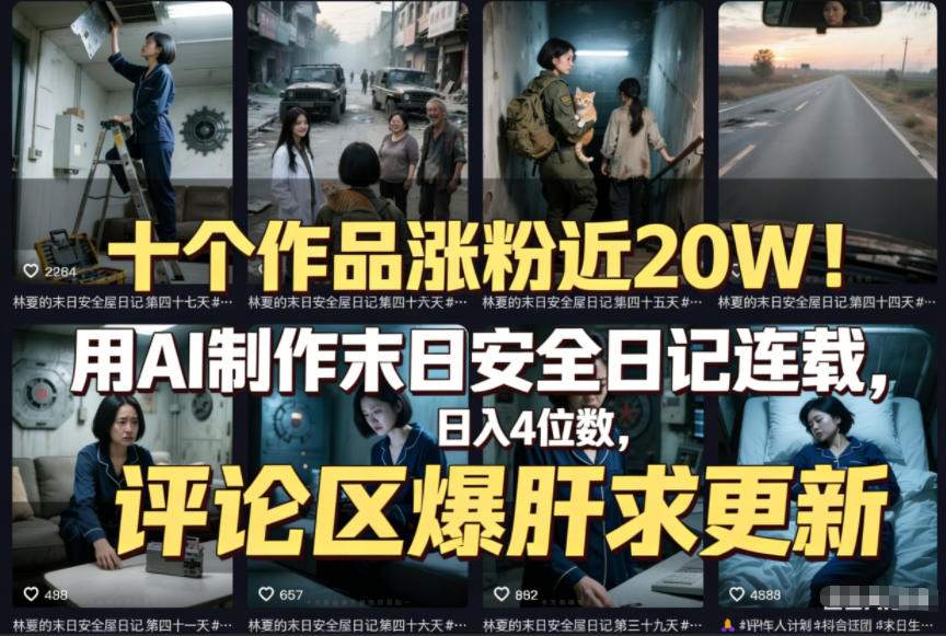 十个作品涨粉近20W!用AI制作末日安全日记连载,日入4位数,评论区爆肝求更新(附详细步骤)-智云网