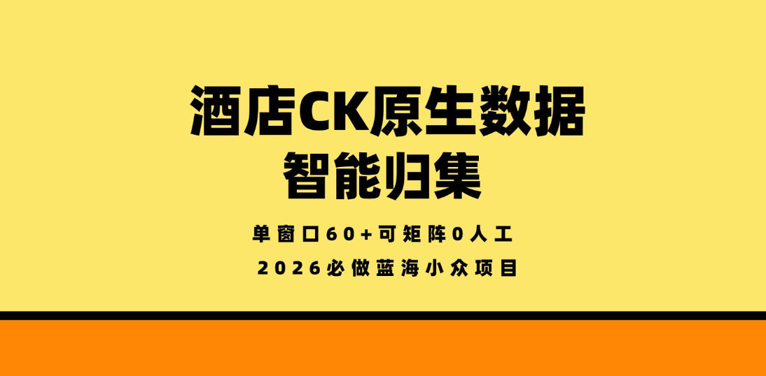 酒店CK原生数据智能归集,单窗口60+可矩阵0人工,2026必做蓝海小众项目【揭秘】-智云网