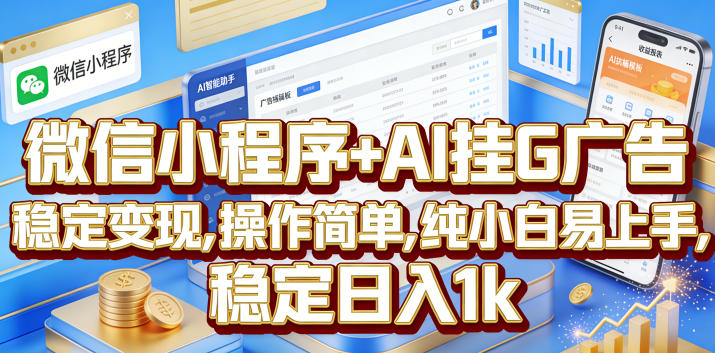 微信小程序+AI挂G广告，稳定变现，操作简单，纯小白易上手，稳定日入1k【揭秘】-智云网