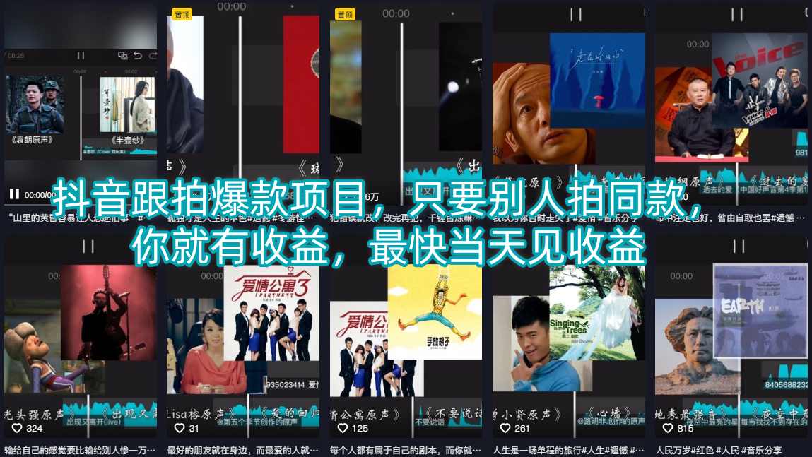 抖音跟拍爆款项目,只要别人拍同款,你就有收益,最快当天见收益-智云网