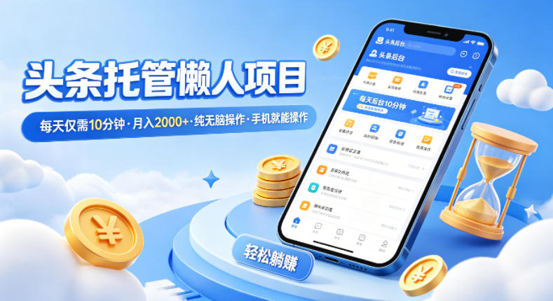头条托管懒人项目,每天仅需10分钟,月入2000+,纯无脑操作,手机就能操作【揭秘】-智云网