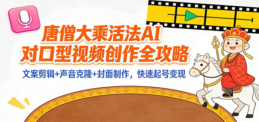“大乘活法”AI对口型视频创作全攻略:文案剪辑+声音克隆+封面制作,快速起号变现-智云网