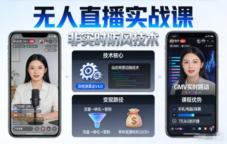 宝子哥无人直播实战课,非实时防风技术,聚焦抖音快手等平台直播带货,轻松开启直播变现之路(更新2026年3月底)