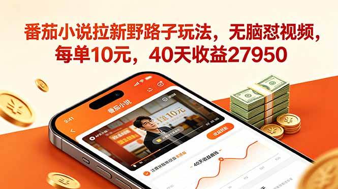 (18751期)番茄小说拉新野路子玩法,无脑怼视频,每单10元,40天收益27950-智云网