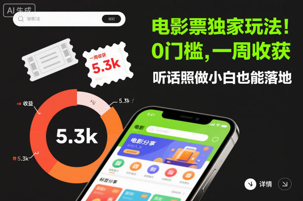 电影票独家玩法!0门槛,一周收获5.3k,听话照做小白也能落地【揭秘】-智云网