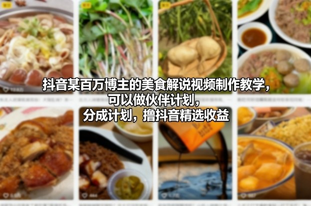 抖音某百万博主的美食解说视频制作教学,可以做伙伴计划,分成计划,撸抖音精选收益-智云网