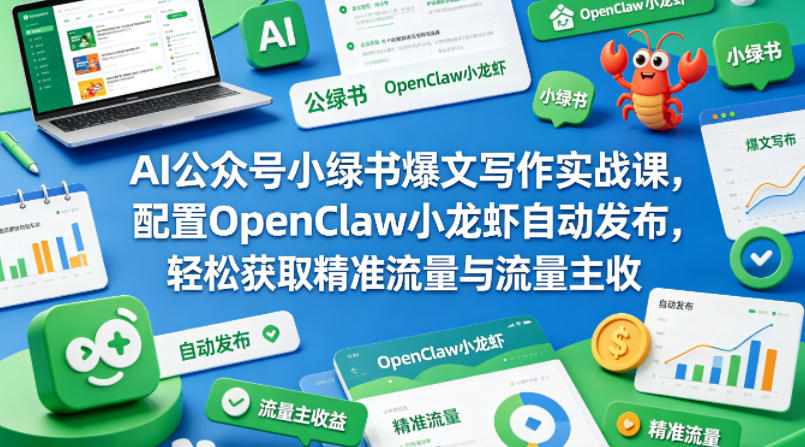 AI公众号小绿书爆文写作实战课,配置OpenClaw小龙虾自动发布,轻松获取精准流量与流量主收益-智云网