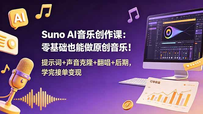（18945期） Suno AI音乐创作课：零基础也能做原创音乐！提示词+声音克隆+翻唱+后期，学完接单变现-智云网